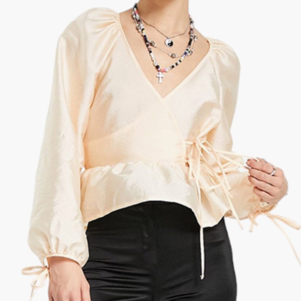 Topshop taffeta wrap peplum blouse